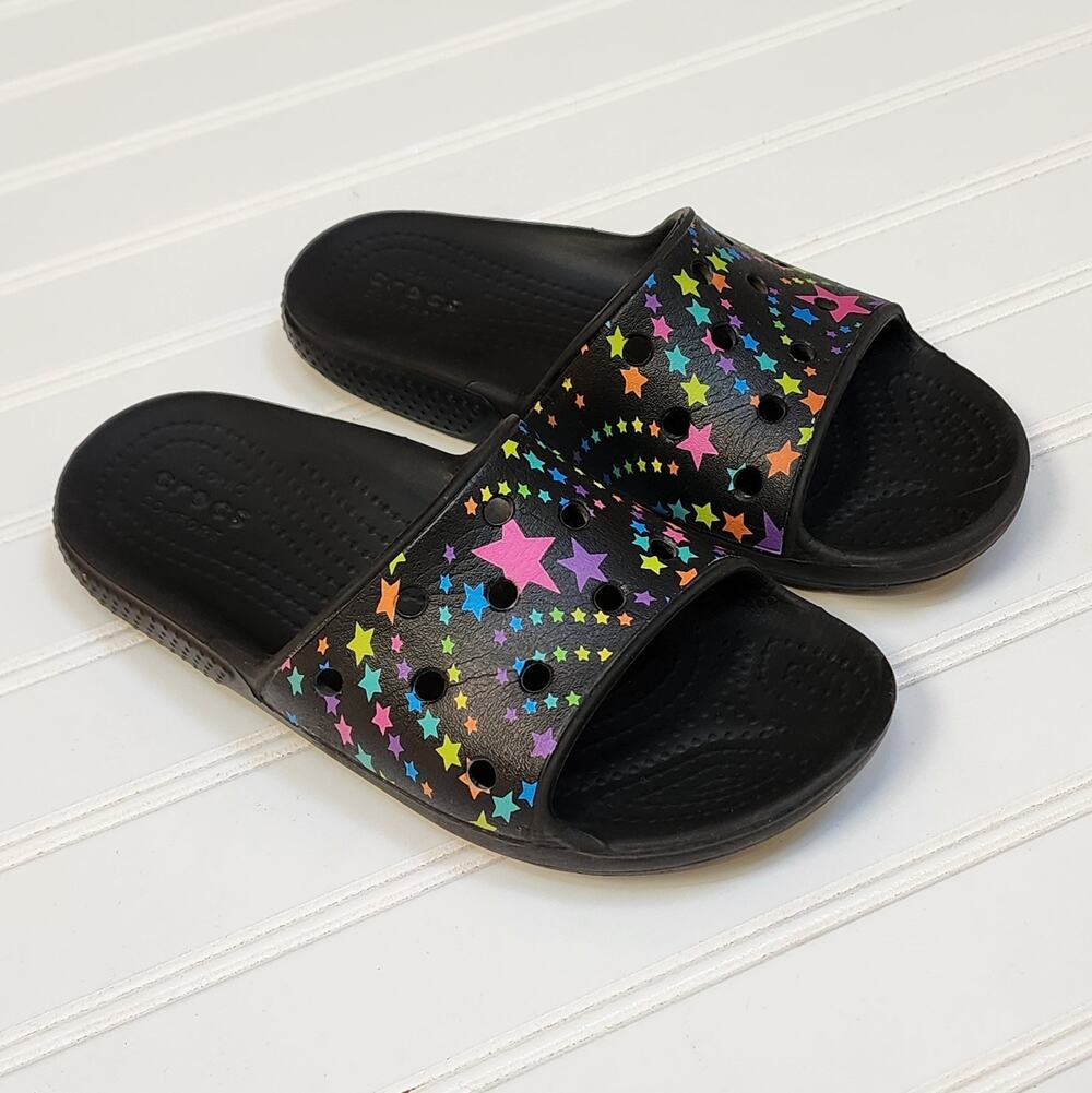 Crocs Kids Classic Neon Star Print Slide Sandals size 1 Kids